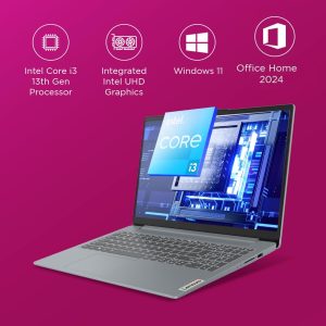 lenovo smartchoice ideapad slim 3 13th gen intel core i3 1315u 15.6 inch (39.6cm) fhd laptop (8gb ram/512gb ssd/windows 11/office home 2024/alexa built in/1yr adp free/grey/1.6kg), 82x700f0in